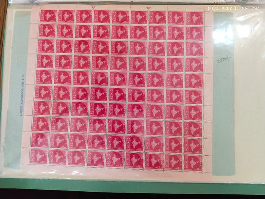 Sheet-India Map with Ashoka Watermark-13nP-Pink-1958