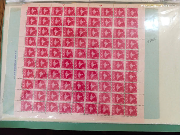 Sheet-India Map with Ashoka Watermark-13nP-Pink-1958