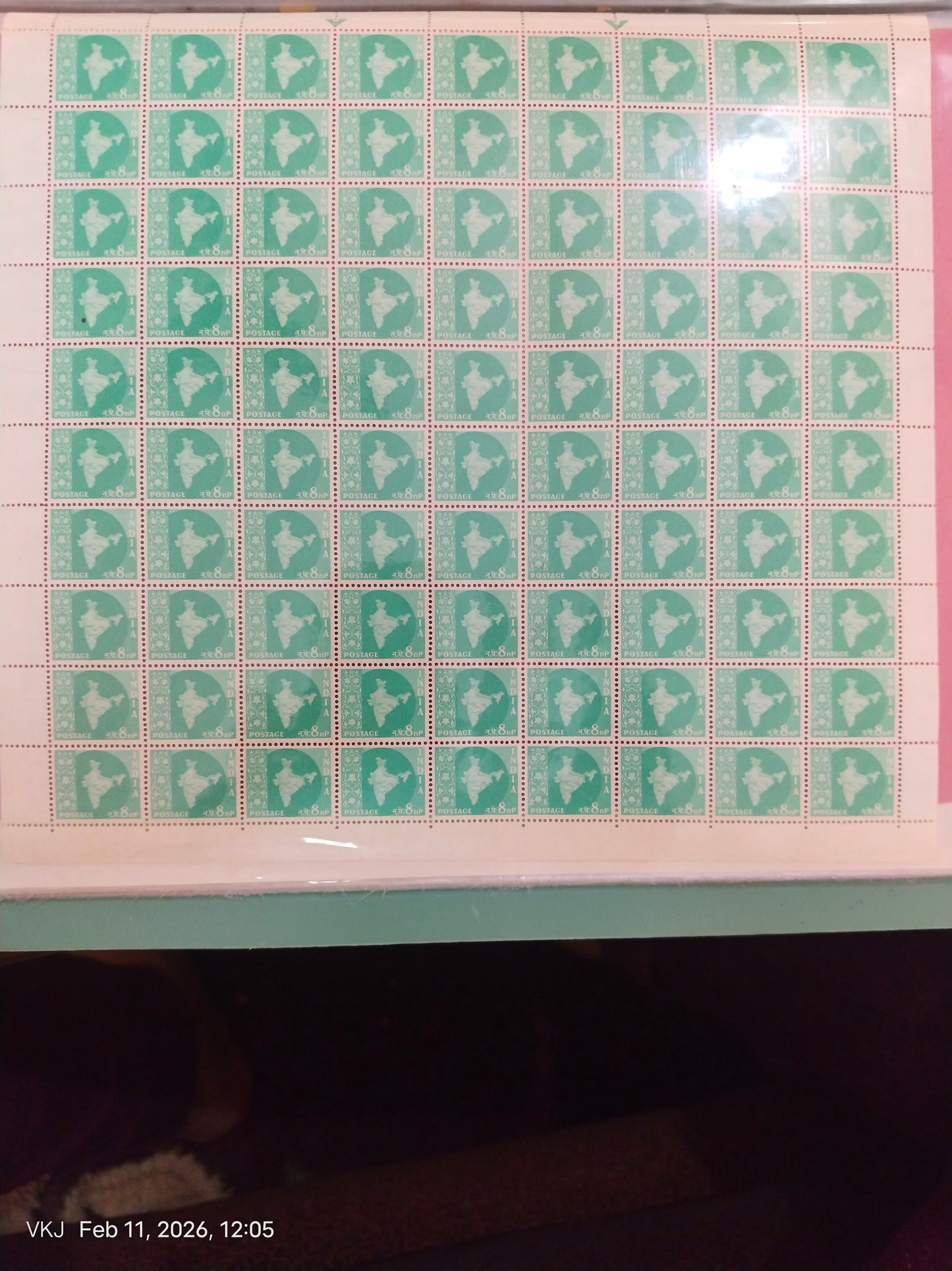 Sheet-India Map with Ashoka Watermark-8nP-Green-1958