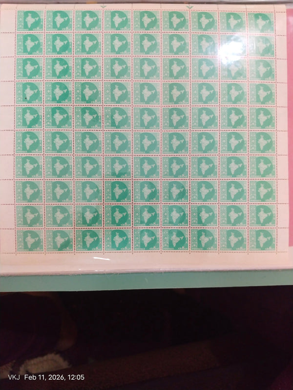 Sheet-India Map with Ashoka Watermark-8nP-Green-1958